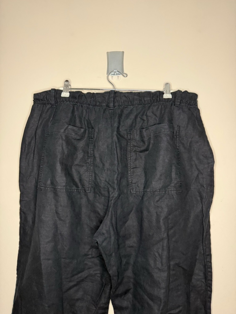 GAP Lagenlook Black Cotton Linen Blend Half Back Elastic Wide Leg Trousers Pants - Picture 7 of 9